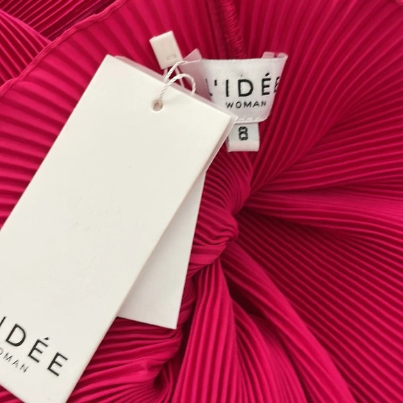 NWT L’idee Soirée Pleated Halter Neck Side Slit Gown Size AU8/US4 Hot Pink - Picture 8 of 10